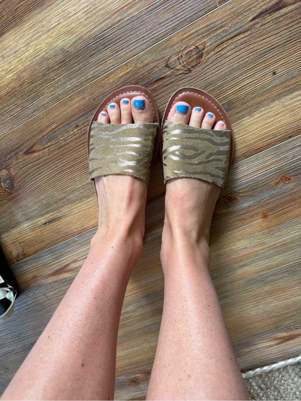Metallic Gold Zebra-Print Slide Sandals